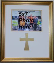 Christian Gold Cross Wood Wall Mount Picture Frame with and 5x7 photo opening Go - £17.62 GBP