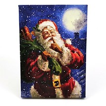 LED Lit Tabletop Picture Art of Santa Claus Winter Scene Kris Kringle with Pack - $20.89