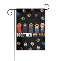 NEW Together We Rise Rainbow Paws Outdoor Garden Flag Banner 12 x 18 in. black - $9.95