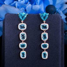 CWWZircon Shiny Light Blue Cubic Zirconia Crystal Dangle Long Drop Earrings for  - £17.58 GBP