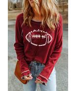 Red Game Day Rugby Football Graphic Thermal Knit Top - $248.84 MXN