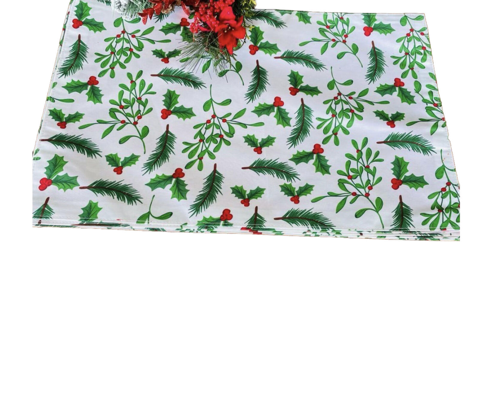 Christmas Fabric Placemats Holy Berry Rustic Red Two-Sided 12x18-Christm... - $8.79