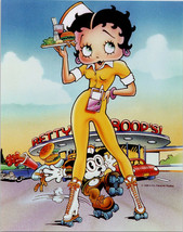 Betty Boop vintage 1980&#39;s 8x10 photo holding burger &amp; drink outside drive-in - £9.44 GBP