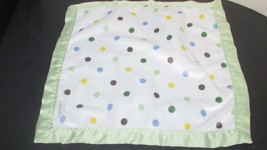 Carters White Green Blue polka dot Security Blanket square satin nylon trim back - $9.89