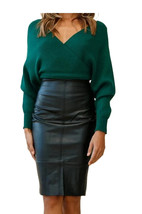 Formal Leather Stylish Women&#39;s Black Skirt Handmade Genuine Lambskin Off... - $102.99+