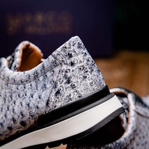 Hand painted genuine ostrich quill Sneaker Shoes Scanno Newspaper gray image 15
