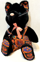 Rare VTG King Plush Black Stuffed Halloween Cat Pumpkin Outfit 15 in - $28.44