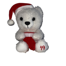 Christmas Bear Santa Claus Hallmark 2019 Holding Stocking White Red 8" Sitting - $8.90