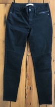Zara Black Ribbed Knee Mod Moto Biker Super Slim Skinny Jeans Pants 6 32... - $26.72