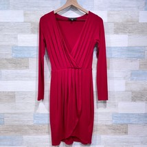 Karen Kane Pleated Wrap Stretch Jersey Dress Red V Neck Long Sleeve Wome... - $44.54