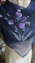 &quot;&quot;SHEER NAVY BLUE SCARF WITH PAINTED FLOWER IN CORNER&quot;&quot; - VINTAGE - GIFT... - $8.89
