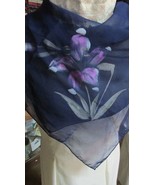 &quot;&quot;SHEER NAVY BLUE SCARF WITH PAINTED FLOWER IN CORNER&quot;&quot; - VINTAGE - GIFT... - £6.96 GBP