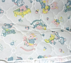 Vintage Teddy Bear Rabbits Ducks Puppy Baby Quilted Crib Blanket Comforter 34x50 - £18.09 GBP