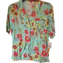 Erika Womens Floral Medley Print Short Sleeve Button-Up Blouse M Cotton ... - €8,22 EUR