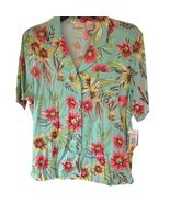 Erika Womens Floral Medley Print Short Sleeve Button-Up Blouse M Cotton ... - €8,24 EUR