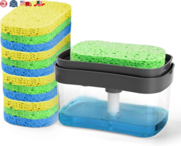 25oz Sponge Holder &amp; Dish Soap Dispenser with 12-Pack Natural Cellulose ... - $12.80