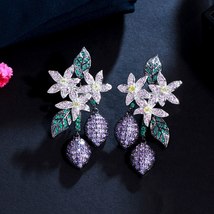 ThreeGraces Delicate Flower Leaf Dangle Earrings for Women Chic Multicolor Cubic - £18.48 GBP