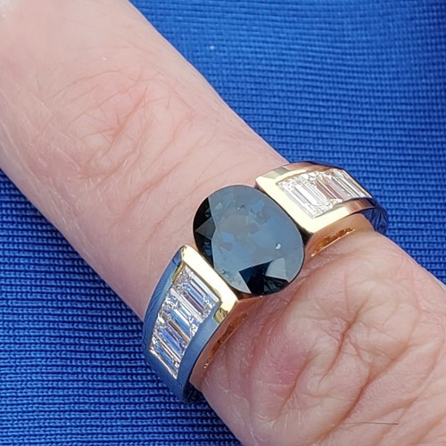 Earth mined Sapphire Diamond Engagement Ring 4 carat Deco Style Solitaire 18k Item image 12