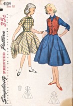 VTG 1950s Sewing Pattern Simplicity #4104 Girl&#39;s Full Skirt Dress &amp; Wesk... - $16.04