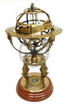 18&quot; Nautical Brass Sphere Engraved Armillary Antique Vintage Globe With Compass - £192.26 GBP