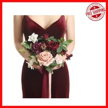 Elegant 7-Inch Red &amp; Blush Bridesmaid Bouquet - Silk Wedding Flowers Kee... - $72.74