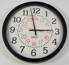 *A) 2013 Staples Quartz Plastic Black Frame Wall Clock 14" Diameter Battery - $9.89