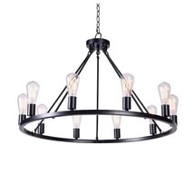 Hampton Bay Stratton 10-Light Black Wagon Wheel Chandelier with Bulbs Included - £102.05 GBP