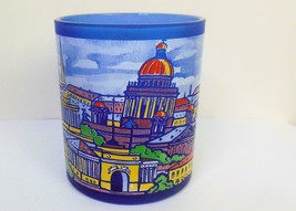 Vintage Frosted Blue Glass Mug St. Petersburg Russia Bright Colorful - £11.67 GBP