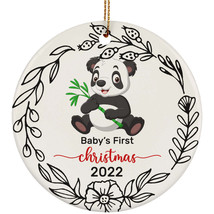 Cute Panda Baby Bear First Christmas Round Ornament Ceramic2022 Keepsake Gift - £11.82 GBP