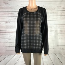 Two By Vince Camuto &#39;Gentle Check&#39; Zip Detail Mixed Media Cotton Top NWOT M - £13.05 GBP