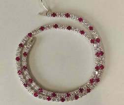 20.04Ct Round Cut Simulated Ruby &amp; Diamond Tennis Necklace925 Silver Gold Plated - £192.14 GBP