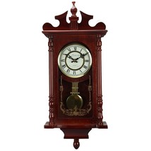 Bedford Collection 25 Inch Wall Clock with Pendulum and Chime in Dark Re... - $205.47 CAD
