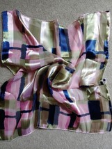 Vintage Striped Geometric Scarf Sheer Green Pink Blue Square 20&quot; Neck He... - £14.56 GBP