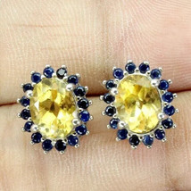 4Ct Oval Cut Simulated Yellow Citrine Halo Stud Earrings 14K White Gold Plated - £37.36 GBP