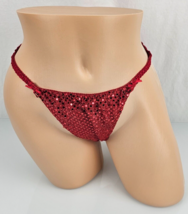 Vintage Red Sequin String Bikini Panties Nylon 80s Sparkle Sissy M 6 - £38.91 GBP