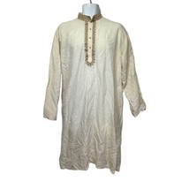 marc shaffer Embroidered Art Crinkle Silk Kurta Tunic Midi Dress Top size L - $34.65