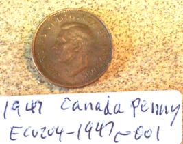 1947 Canada Penny Rim Strike Error; Vintage Old Coin Foreign Money - £3.08 GBP