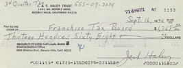 Jack Haley &quot;The Tin Man&quot; autographed Check 1974 Signed Document 2 - $249.99