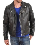 Leather Jacket Men&#39;s Mens Size Motorcycle Vintage Biker S Bomber Coat Bl... - $2,563.53 MXN