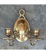 Vtg Brass Candle Holder Wall Mount Double Scroll Arm Sconce Modern Minim... - $29.17