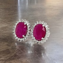 Natural Ruby Diamond Stud Earrings 14k W Gold 5.74 TCW Certified $5,175 211889 - £1,812.21 GBP
