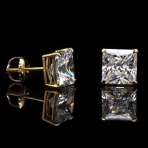 Princess Cut Lab Grown Diamond Stud Earrings / Green Princess CVD Diamon... - $1,045.00