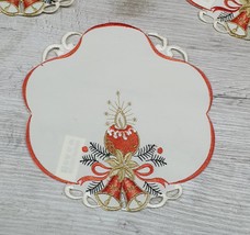 Christmas Ecri &amp; Orange Napkins, Round Embroidered Napkins, set 4 pcs, H... - $8.00