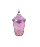 Glass Jar Iridescent Pink Translucent Cut to Clear Diamond Design Vtg 7.5&quot; - $63.31