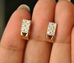 Diamond Huggie Earrings 14k Gold Small U Shape Hoop Clicker Ear Wraps Gi... - $1,009.36