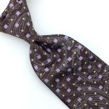 Dolcepunta Italy Brown Lavender Square Tie Necktie Luxury Silk Selftippe... - £149.80 GBP