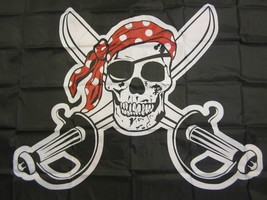 Calico Jack Pirate Flags Jolly Roger Red Bandana Pirates Flag Banner 3&#39; X 5&#39; Usa - £14.03 GBP