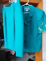 Women&#39;s Amanda Smith 2 Piece Green Skirt Suit/Double Breasted Jacket Size 16 - £18.07 GBP