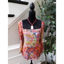 Women&#39;s Ecru Floral Print Square Neck Long Sleeve Top Size L Pullover Ou... - $29.70