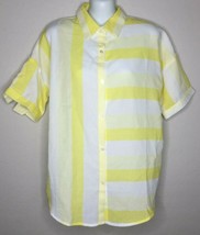Eden &amp; Olivia Womens Yellow White Striped Short Sleeve Button Down Blouse Medium - £19.92 GBP
